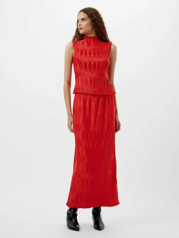 French Connection Moira Pleated Sleeveless Top Scarlet Red Women Tops