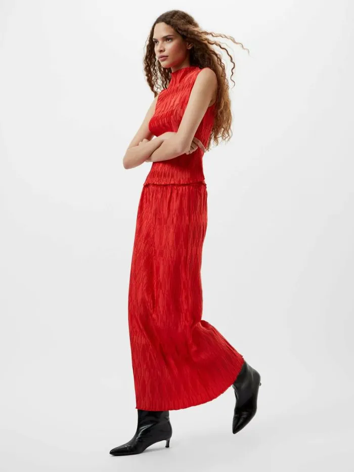 French Connection Moira Pleated Sleeveless Top Scarlet Red Women Tops