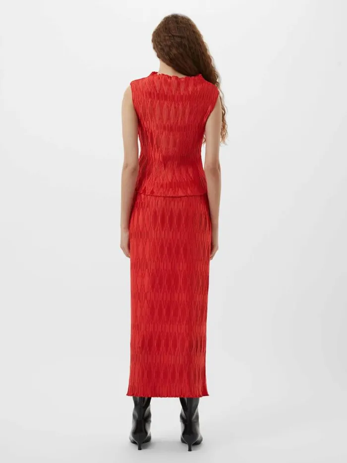 French Connection Moira Pleated Sleeveless Top Scarlet Red Women Tops