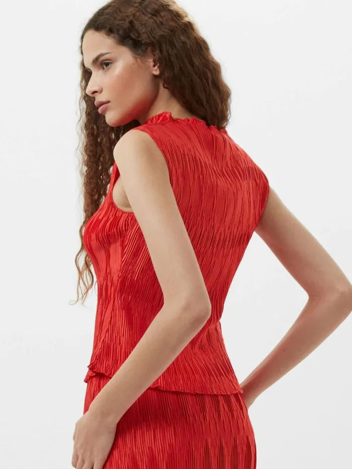 French Connection Moira Pleated Sleeveless Top Scarlet Red Women Tops