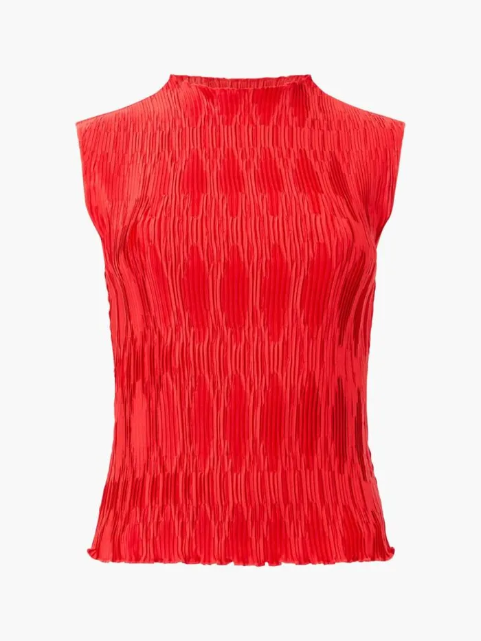 French Connection Moira Pleated Sleeveless Top Scarlet Red Women Tops