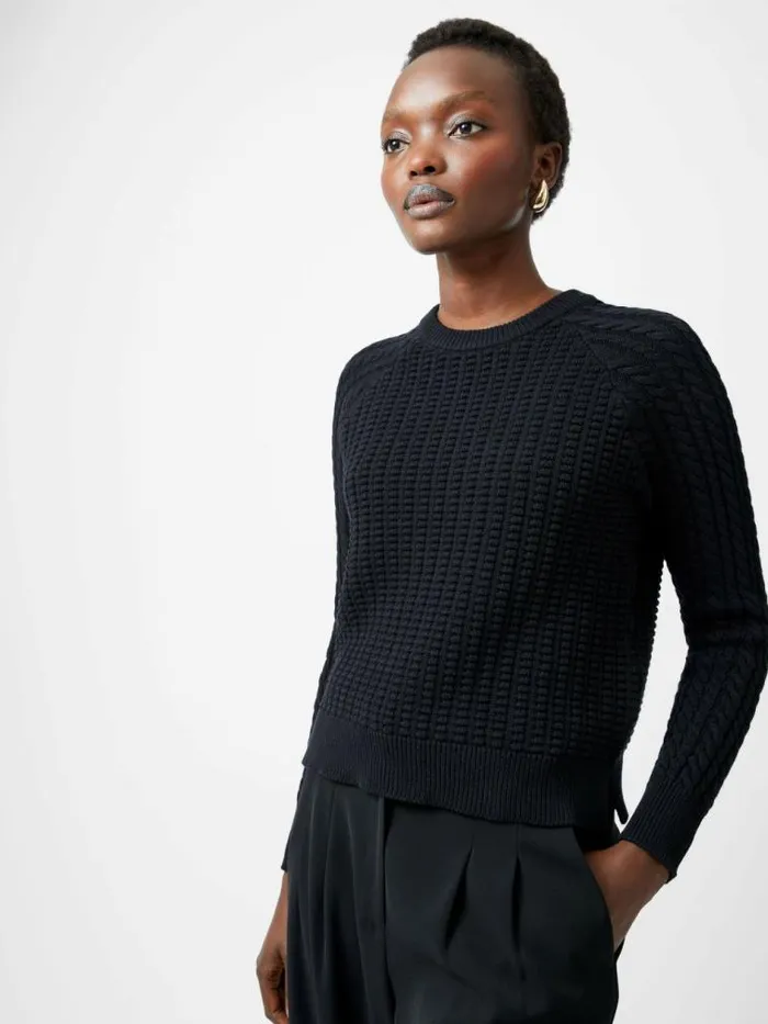 French Connection Mozart Popcorn Cable Knit Jumper Black Women Jumpers and Cardigans