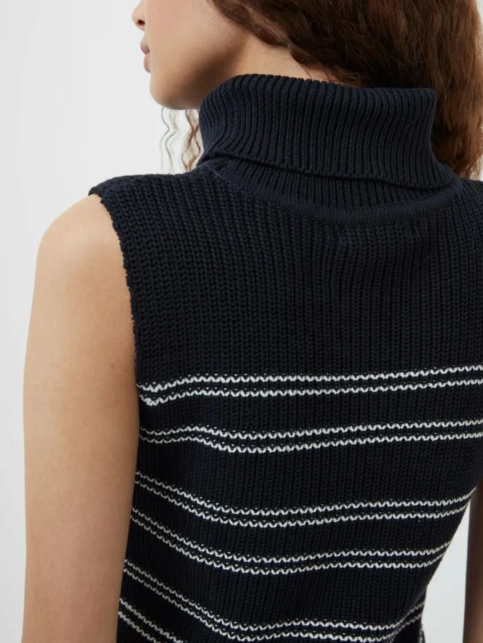 French Connection Mozart Striped Cropped Sleeveless Jumper Midnightwinter Wht Women Jumpers and Cardigans