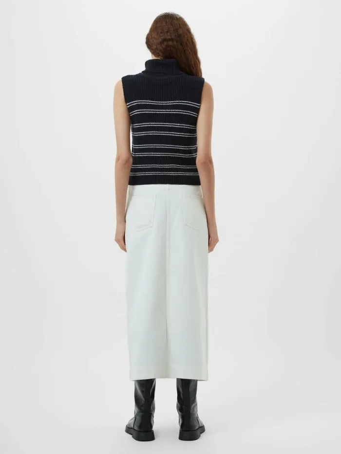 French Connection Mozart Striped Cropped Sleeveless Jumper Midnightwinter Wht Women Jumpers and Cardigans