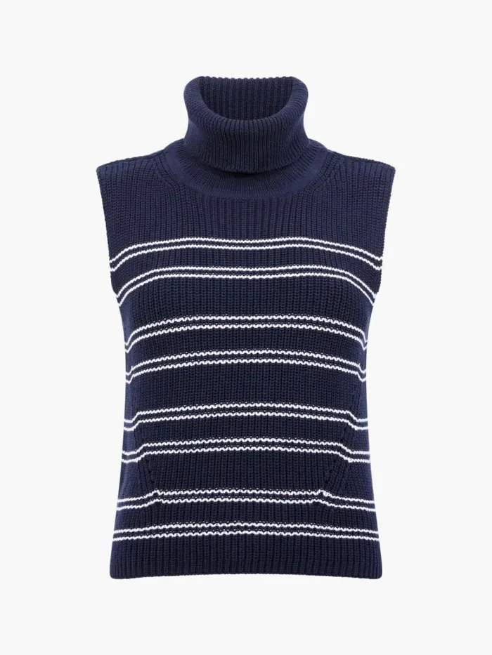 French Connection Mozart Striped Cropped Sleeveless Jumper Midnightwinter Wht Women Jumpers and Cardigans