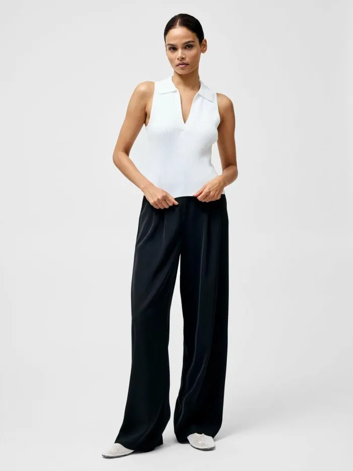 French Connection Mozza Collared V Neck Sleeveless Jumper Summer White Women Jumpers and Cardigans