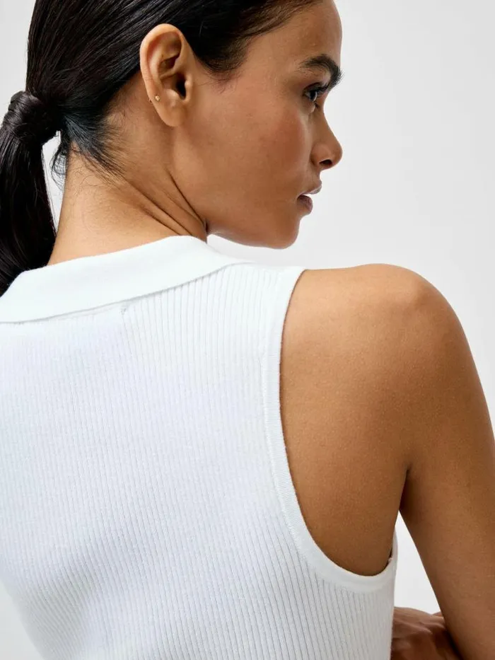 French Connection Mozza Collared V Neck Sleeveless Jumper Summer White Women Jumpers and Cardigans