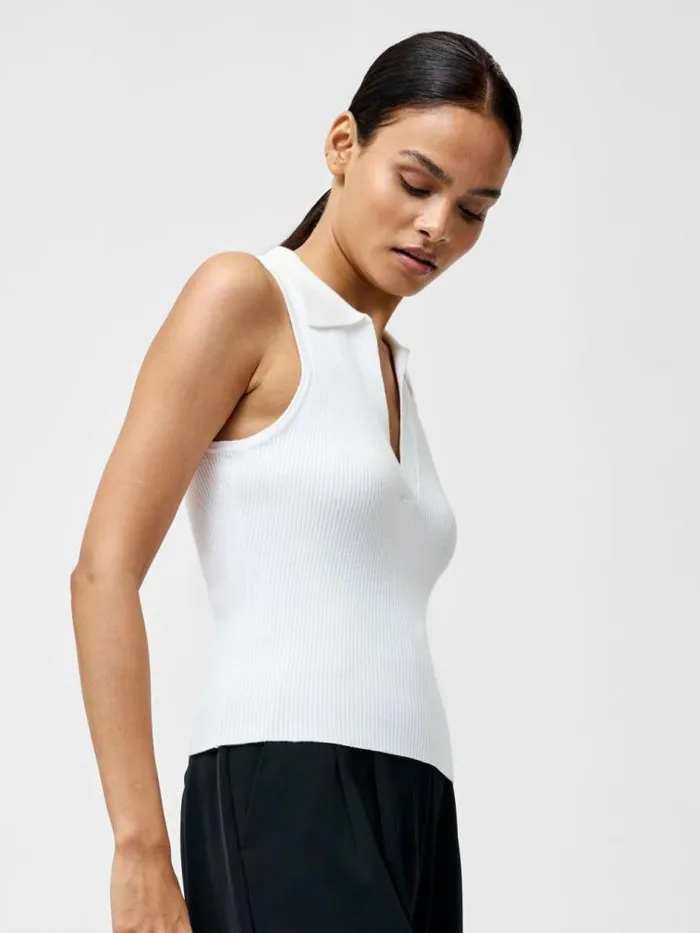 French Connection Mozza Collared V Neck Sleeveless Jumper Summer White Women Jumpers and Cardigans