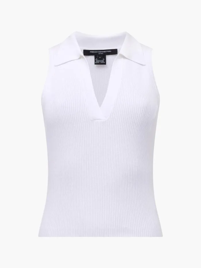French Connection Mozza Collared V Neck Sleeveless Jumper Summer White Women Jumpers and Cardigans
