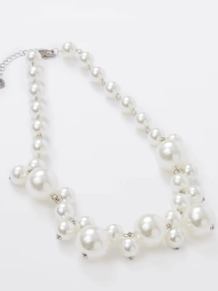French Connection Multi Faux Pearls Cluster Necklace White Women Jewellery