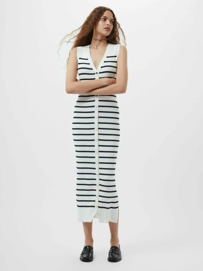 French Connection Nadina Sleeveless Stripe Knitted Dress Summer Whitewashed Ink Women Dresses