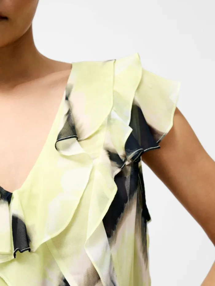 French Connection Natalie Eminia Chiffon Ruffle Top Light Lime Green Multi Women Tops