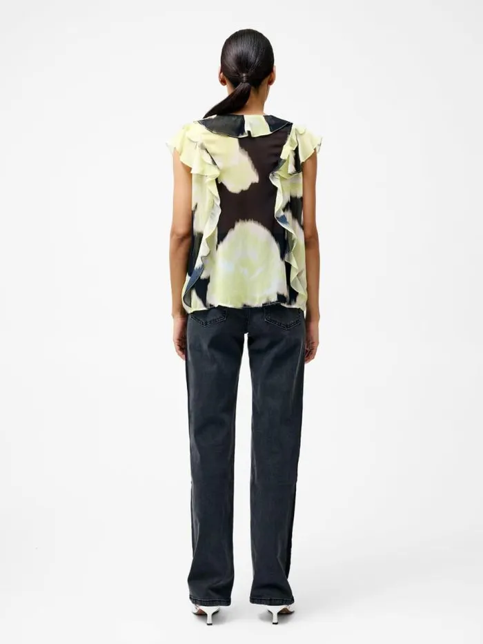French Connection Natalie Eminia Chiffon Ruffle Top Light Lime Green Multi Women Tops