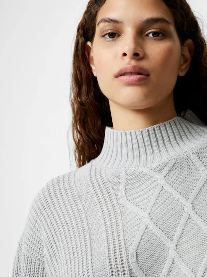 French Connection Premium Placement Cable Knit Jumper Lgt Grey Women Jumpers and Cardigans