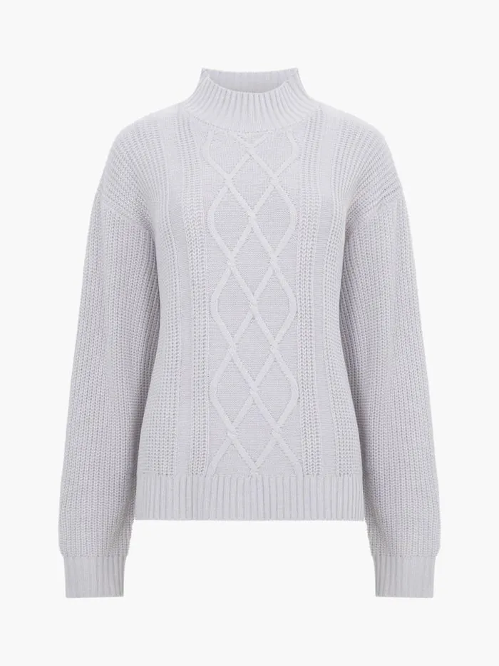 French Connection Premium Placement Cable Knit Jumper Lgt Grey Women Jumpers and Cardigans