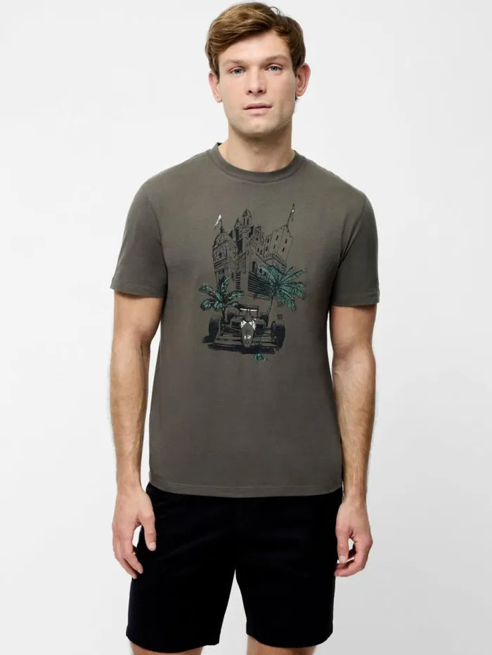 French Connection Racing Car Graphic TShirt Khaki Men TShirts and Polo Shirts
