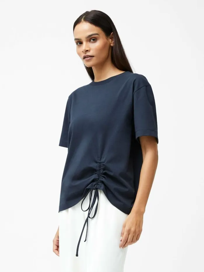 French Connection Rallie Cotton Rouched TShirt Navy Women Tops