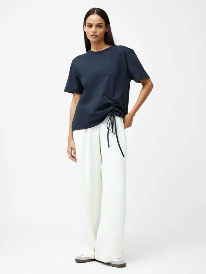 French Connection Rallie Cotton Rouched TShirt Navy Women Tops