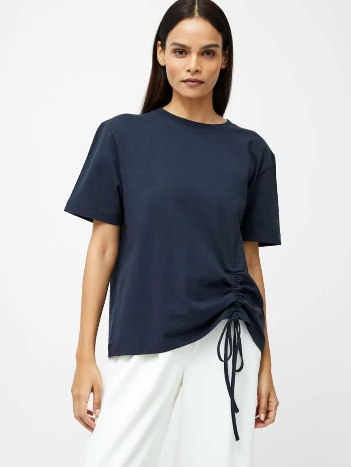 French Connection Rallie Cotton Rouched TShirt Navy Women Tops