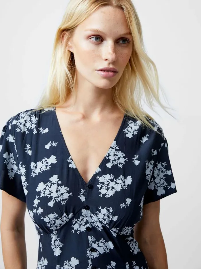 French Connection Raquel Eco Flutter Sleeve VNeck Midi Dress Navy Women Dresses