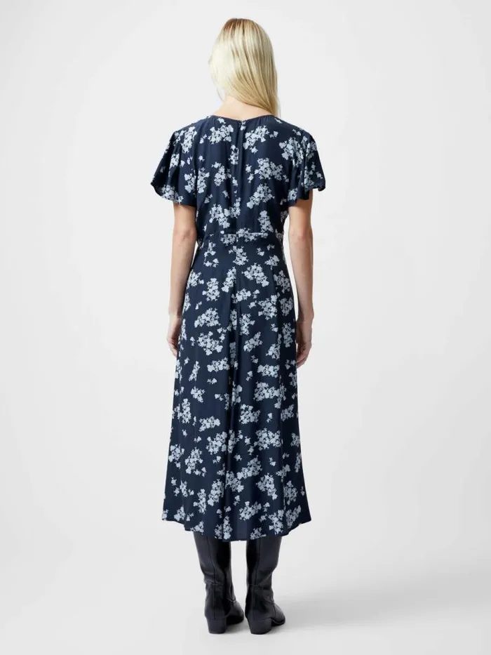 French Connection Raquel Eco Flutter Sleeve VNeck Midi Dress Navy Women Dresses