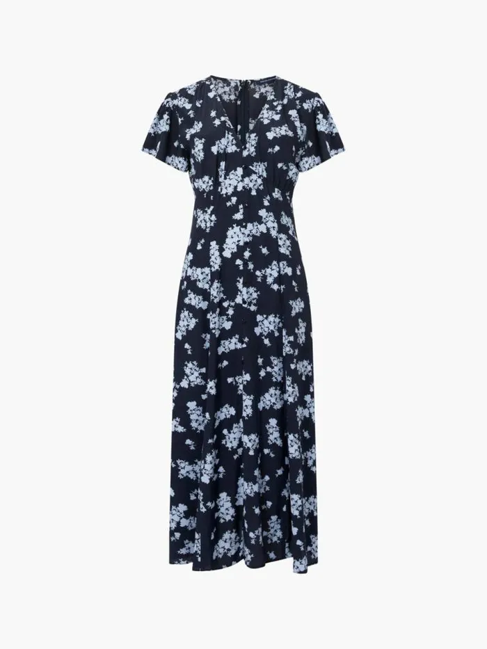 French Connection Raquel Eco Flutter Sleeve VNeck Midi Dress Navy Women Dresses