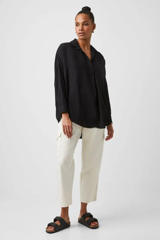 French Connection Rhodes Recycled Crepe Popover Shirt Black Women Tops