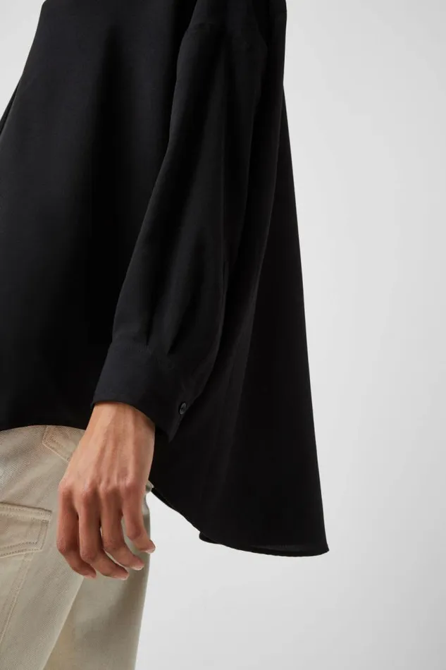 French Connection Rhodes Recycled Crepe Popover Shirt Black Women Tops