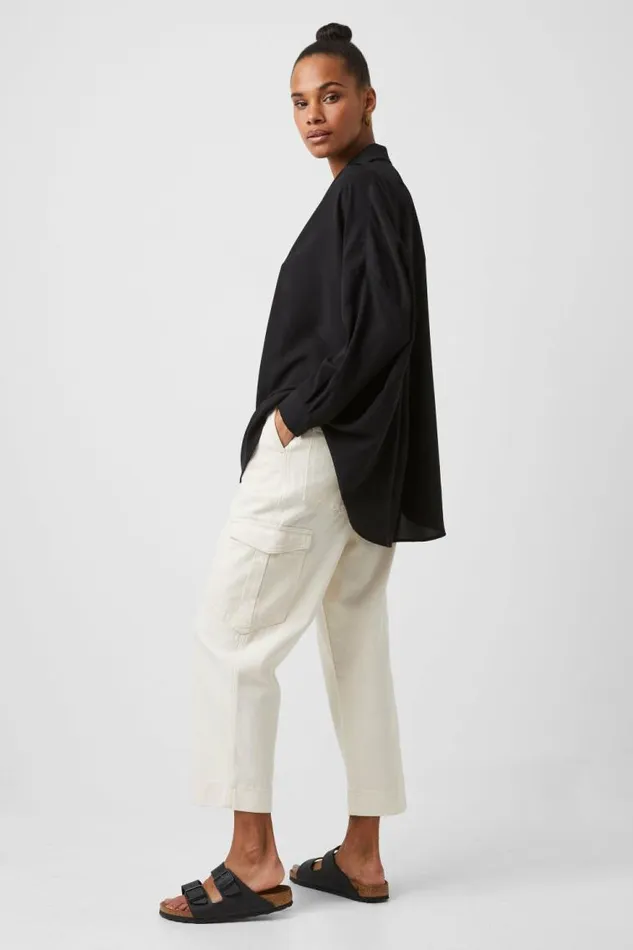 French Connection Rhodes Recycled Crepe Popover Shirt Black Women Tops