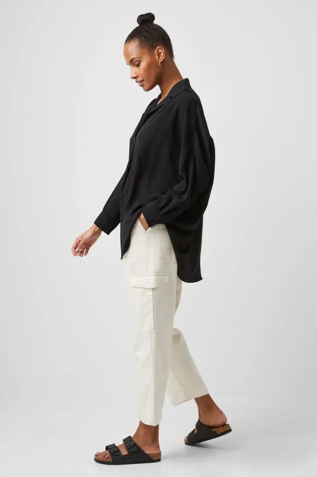 French Connection Rhodes Recycled Crepe Popover Shirt Black Women Tops