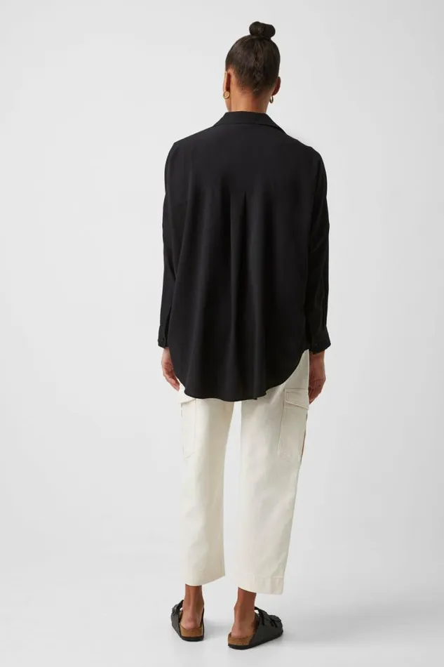 French Connection Rhodes Recycled Crepe Popover Shirt Black Women Tops