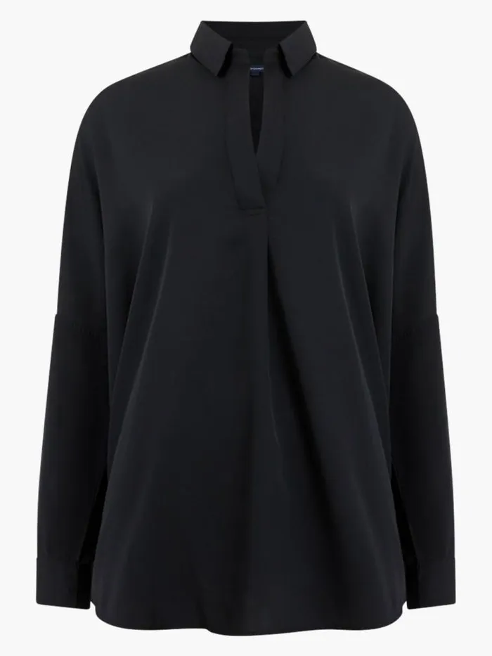 French Connection Rhodes Recycled Crepe Popover Shirt Black Women Tops