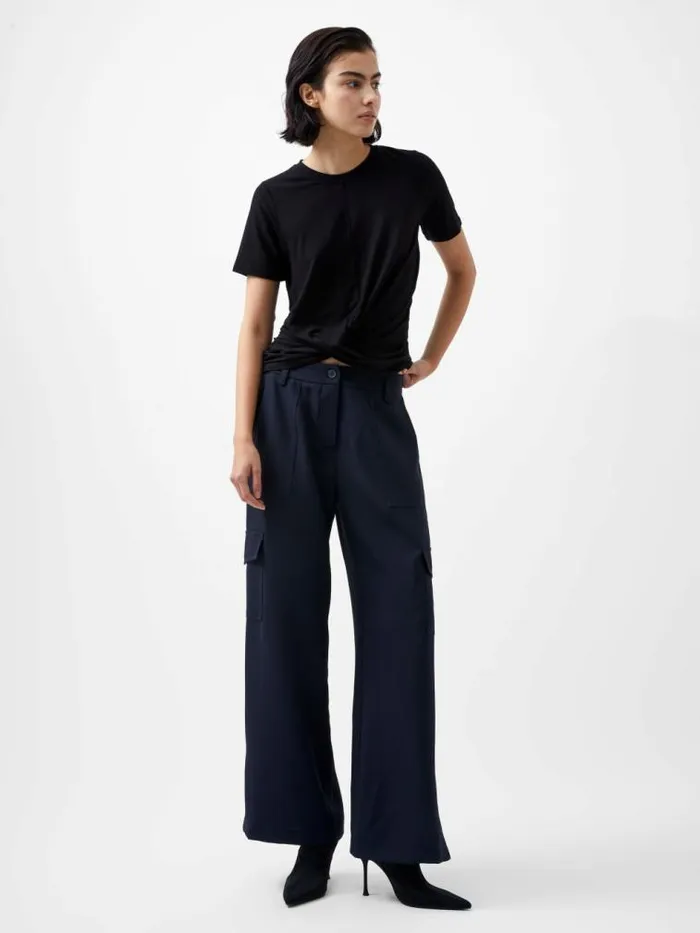 French Connection Rianna Twist Jersey Top Blackout Women Tops