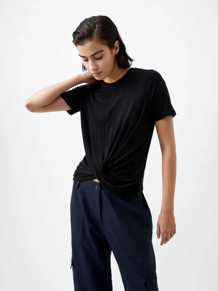 French Connection Rianna Twist Jersey Top Blackout Women Tops