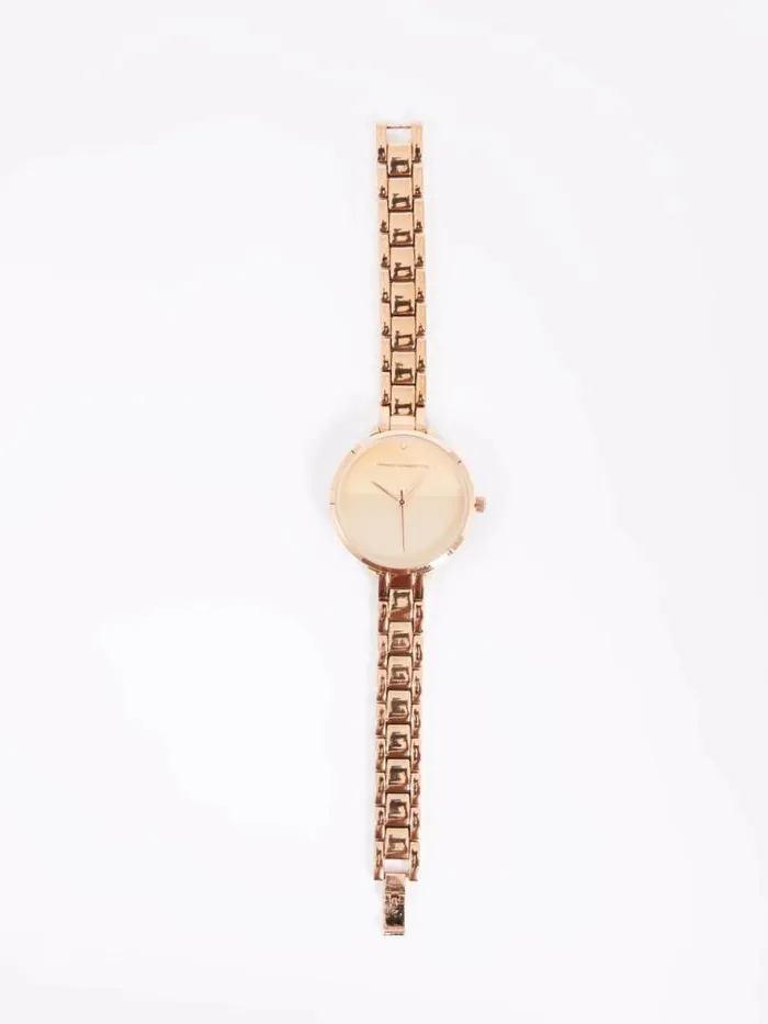 French Connection Rose Gold Tone Bracelet Watch With Rose Gold Dial Rose Gold Women Jewellery