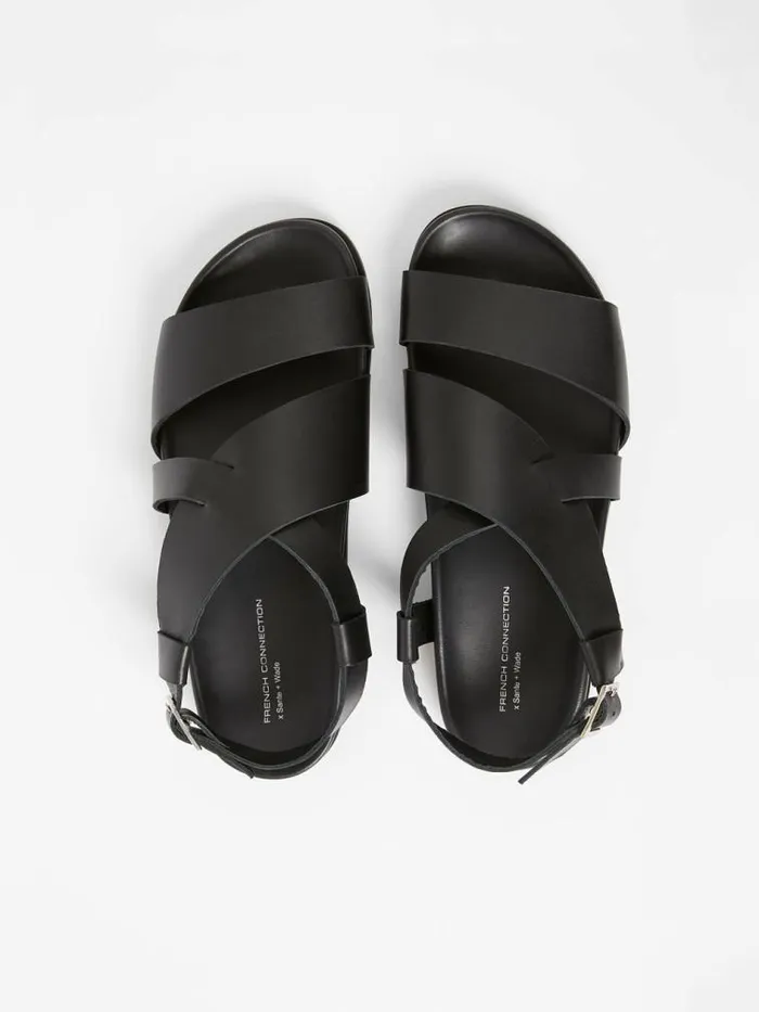 French Connection SW X Branca Asymmetric Footbed Sandals Black Women Shoes