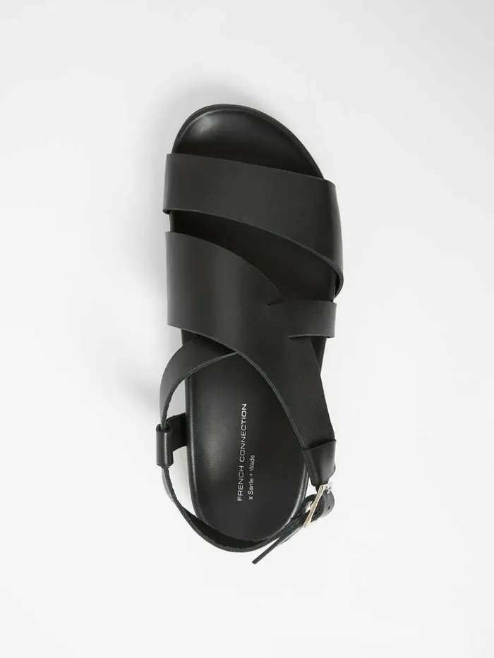 French Connection SW X Branca Asymmetric Footbed Sandals Black Women Shoes