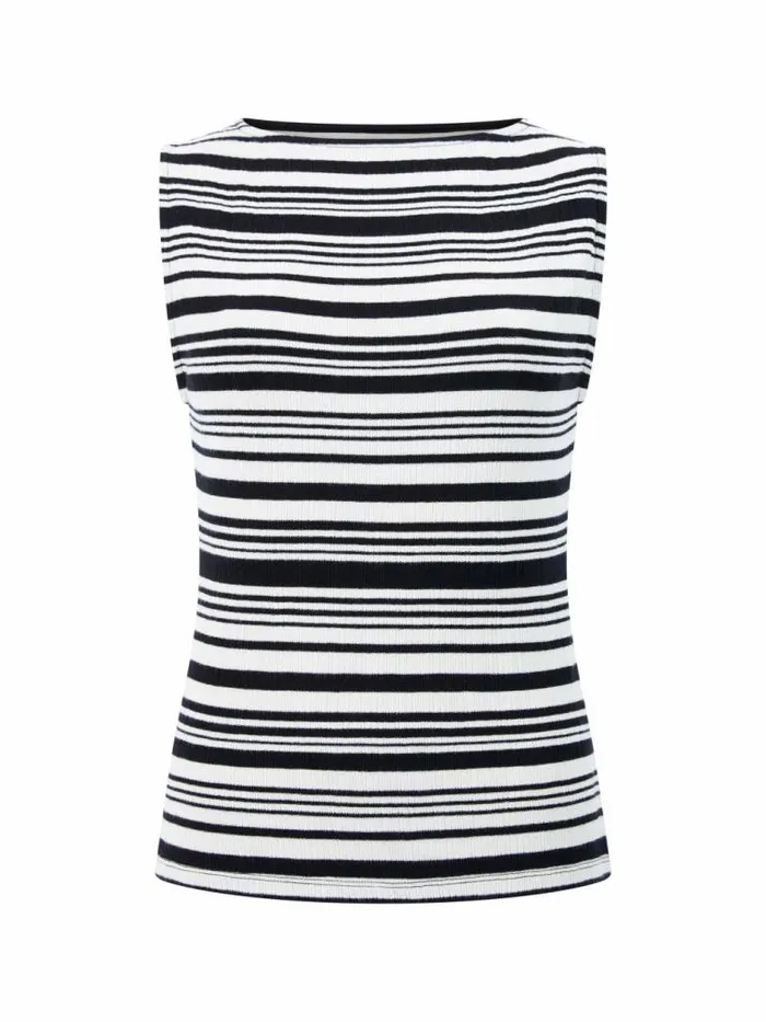 French Connection Sasia Rib Fitted Top Blackwhite Women Tops