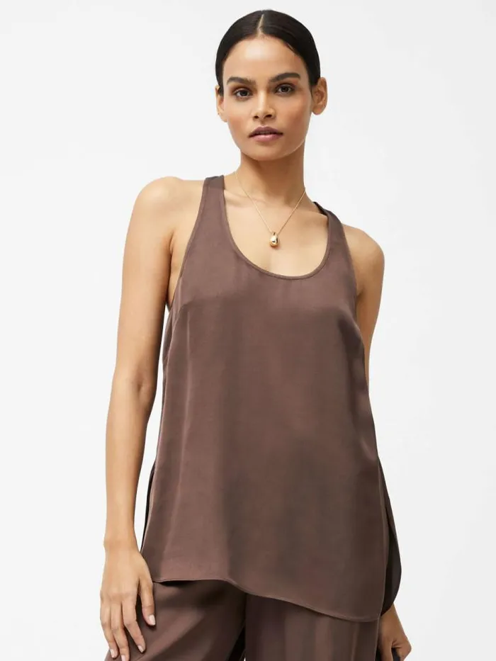 French Connection Sera Eco Satin Tank Top Walnut Brown Women Tops