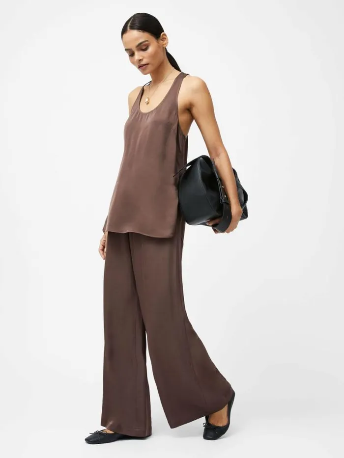 French Connection Sera Eco Satin Tank Top Walnut Brown Women Tops