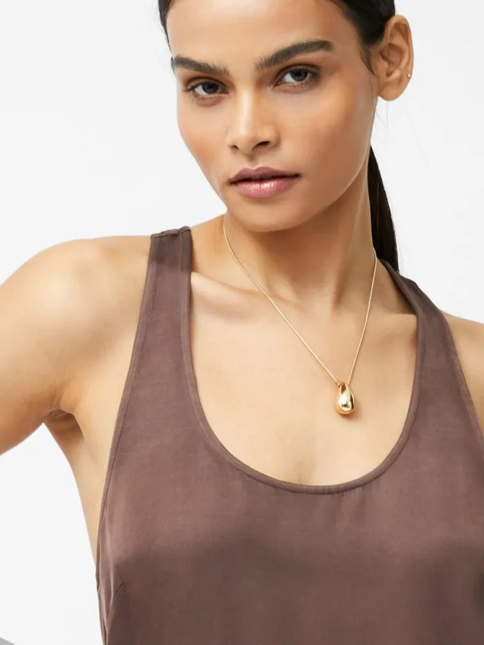 French Connection Sera Eco Satin Tank Top Walnut Brown Women Tops
