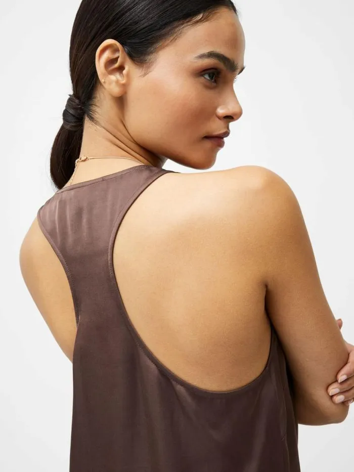 French Connection Sera Eco Satin Tank Top Walnut Brown Women Tops