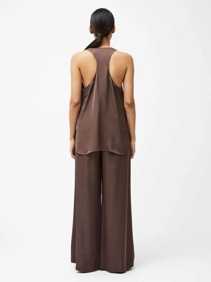 French Connection Sera Eco Satin Tank Top Walnut Brown Women Tops