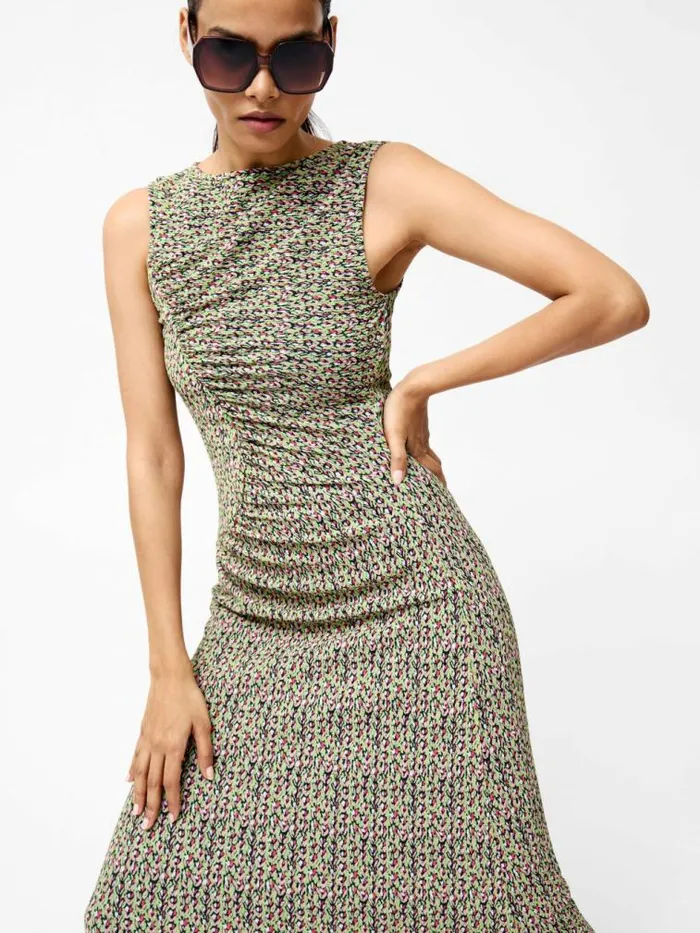French Connection Shannon Ruched Midi Dress Navy Multi Women Dresses