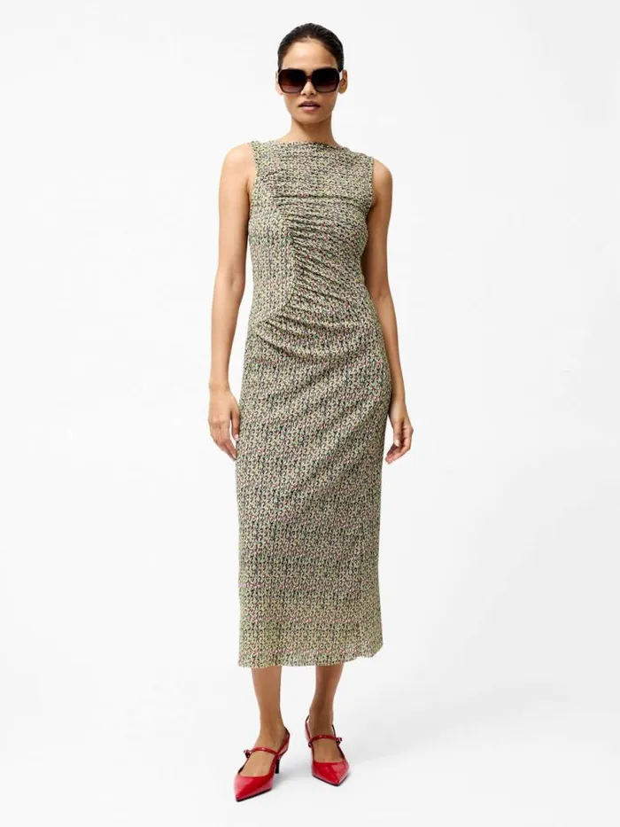 French Connection Shannon Ruched Midi Dress Navy Multi Women Dresses