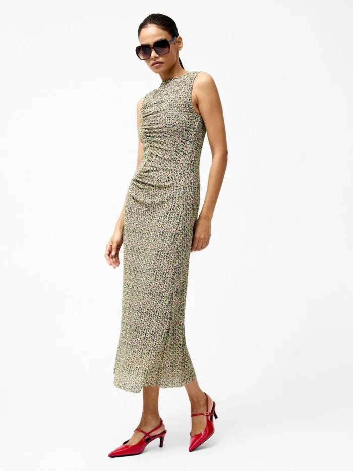 French Connection Shannon Ruched Midi Dress Navy Multi Women Dresses