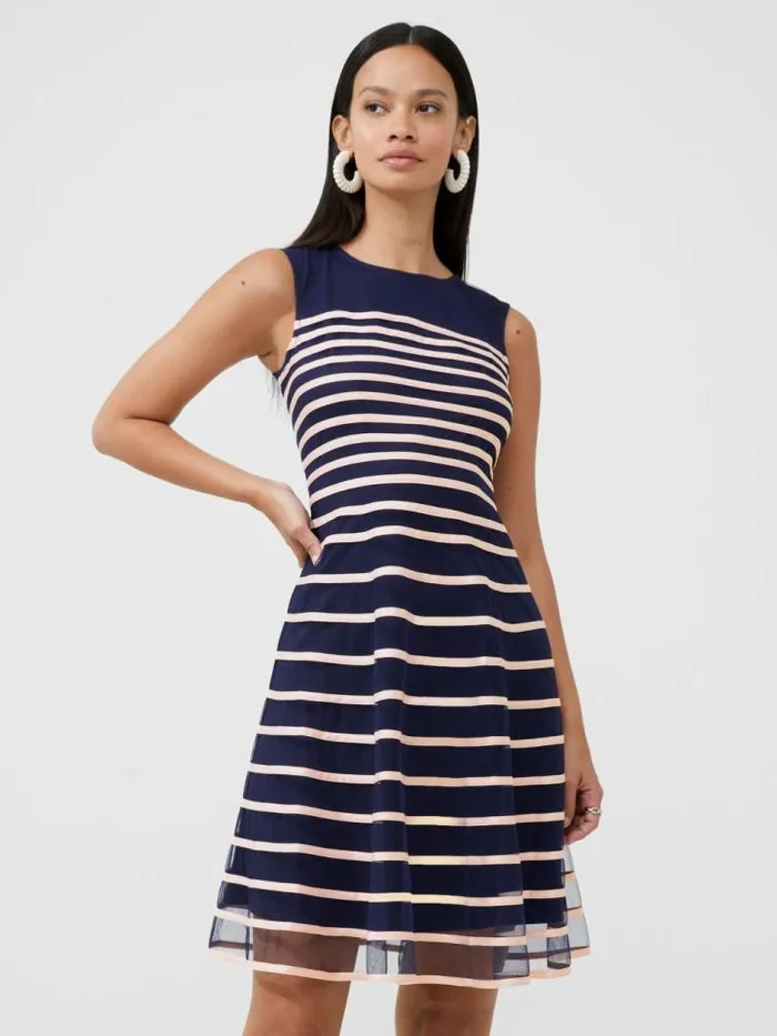 French Connection Sheer Stripe Mini Dress Bluewhite Women Dresses