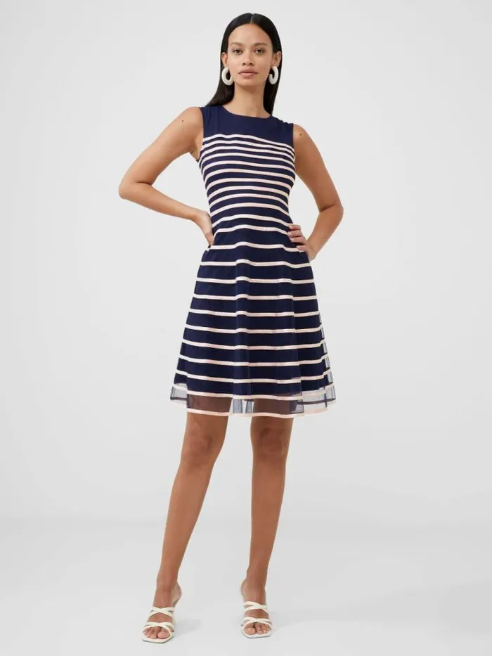 French Connection Sheer Stripe Mini Dress Bluewhite Women Dresses