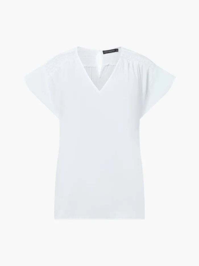 French Connection Shirred Shoulder Short Sleeve Top Winter White Women Tops