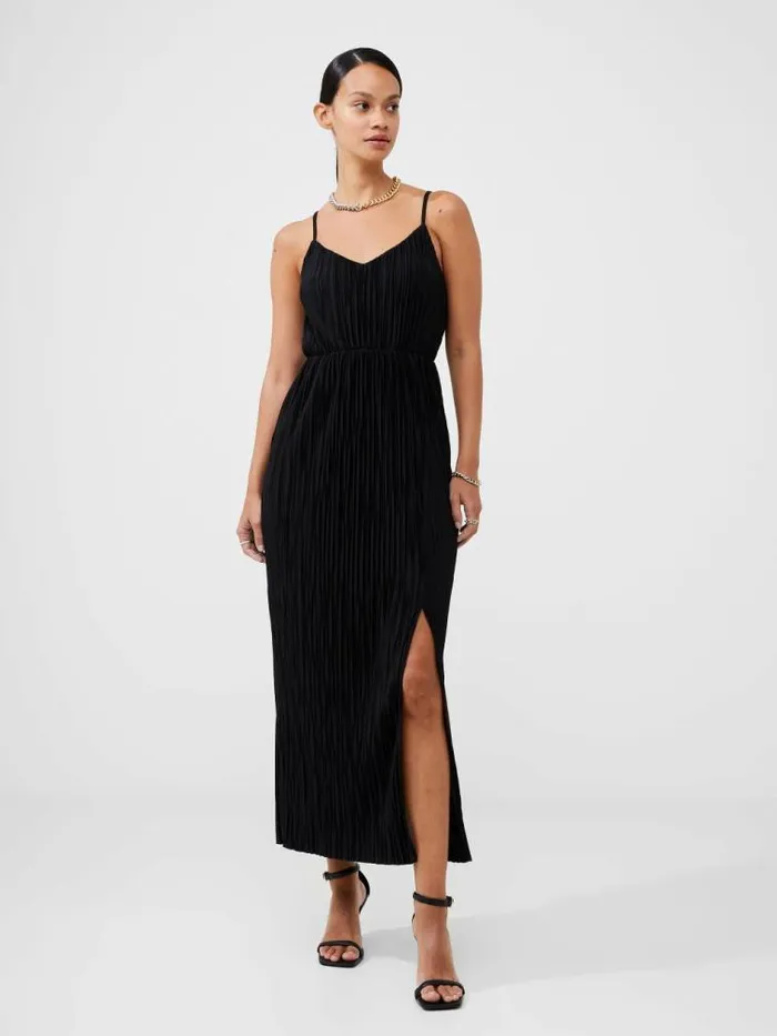 French Connection Strappy Plisse Jersey Maxi Dress Black Women Dresses